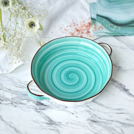 Блюдо с ручками Aqua 1,5 л, 22 см, ручная работа, фарфор