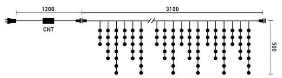 Светодиодная бахрома 3,1*0,5 м., 150 холодных белых LED ламп, мерцание, черный провод ПВХ, LTC(PIL150BLW-11-2W)