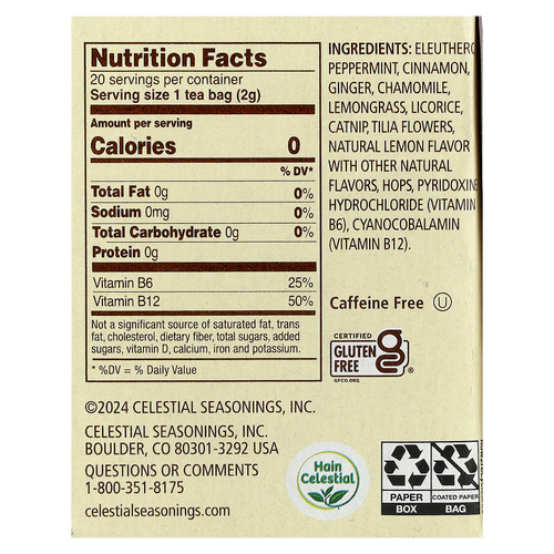 Celestial Seasonings, травяной чай, Tension Tamer®, без кофеина, 20 чайных пакетиков, 43 г (1,5 унции)