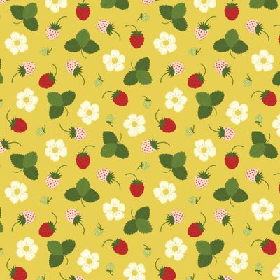 Земляничная поляна на жёлтом. Strawberry glade on the yellow background.