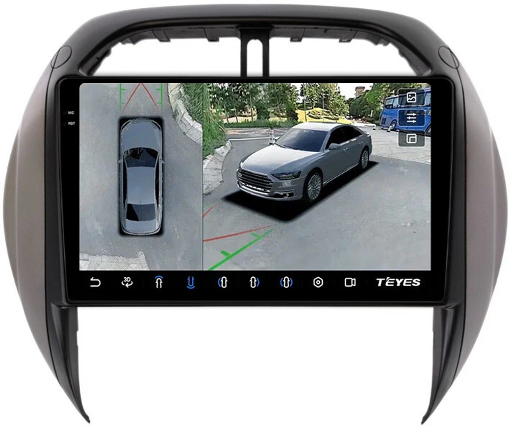 Магнитола для Toyota RAV4 2 2003-2005 - Teyes CC3-2K-360 монитор 9.5" 2K QLED на Android 10, 6Гб+128Гб, CarPlay, 4G SIM-слот, 4 камеры в комплекте