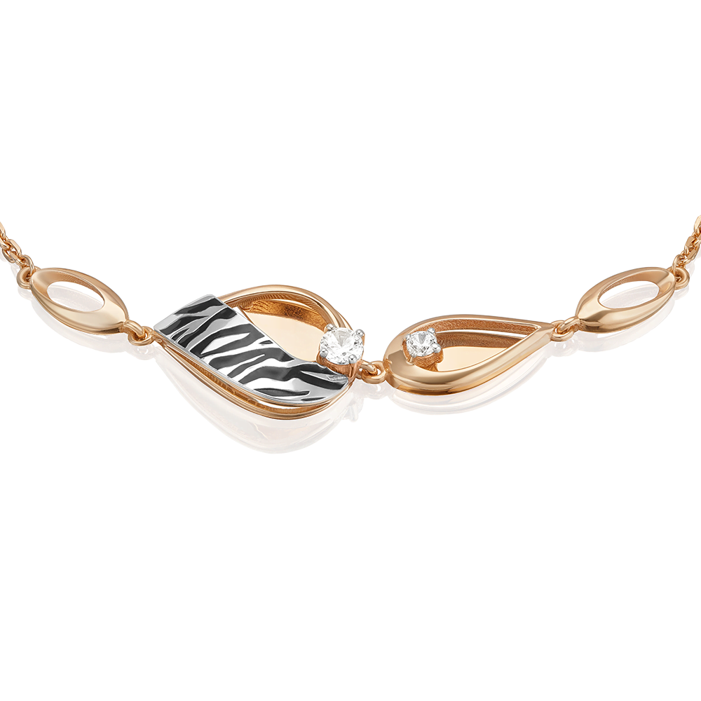 Браслет с принтом «Зебра» из комбинированного золота c фианитами и эмалью Артикул: 05-0803-00-401-1111