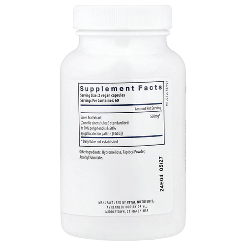 Vital Nutrients, экстракт зеленого чая, 120 веганских капсул (275 мг в 1 капсуле)