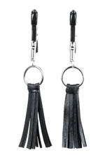 Черно-серебристые зажимы для сосков Theatre с кисточками (Цвет: черный с серебристым)