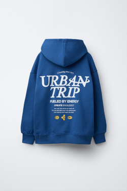 ZARA ХУДИ С РЕЛЬЕФНОЙ НАДПИСЬЮ, ЯРКО-СИНИЙ