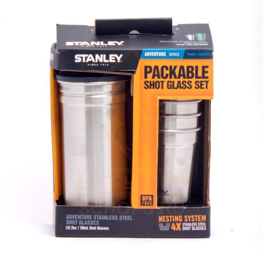 Набор посуды Stanley Adventure фляга для алкоголя 0,23, 4 стопки, футляр, White