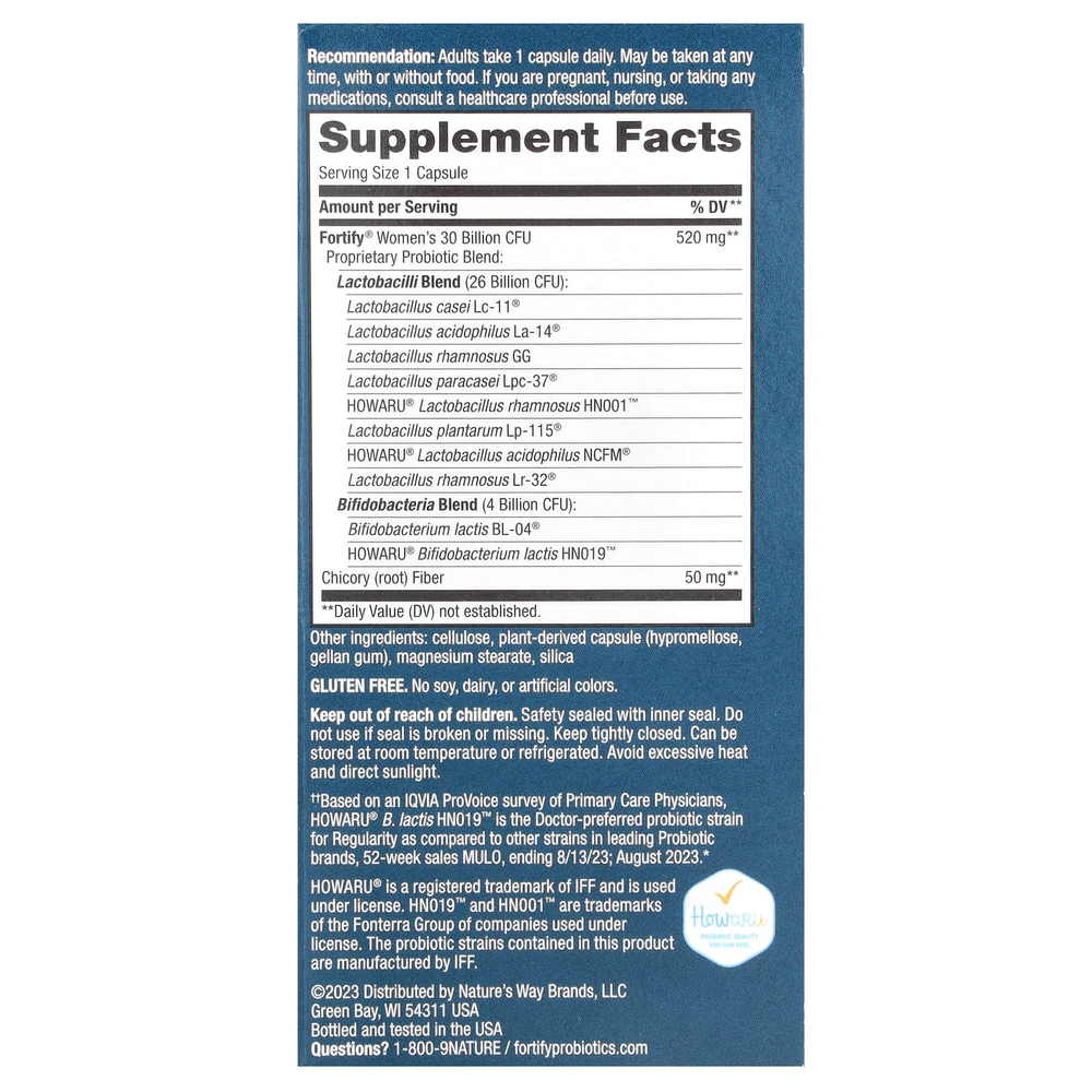 Nature's Way, Fortify, пробиотик с пребиотиками для женщин, ежедневная забота, 30 млрд, 30 капсул с отсроченным высвобождением