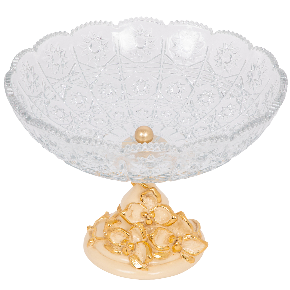 Фруктовница-конфетница Орхидея Лелия со стеклянной чашей 7373 Айвори