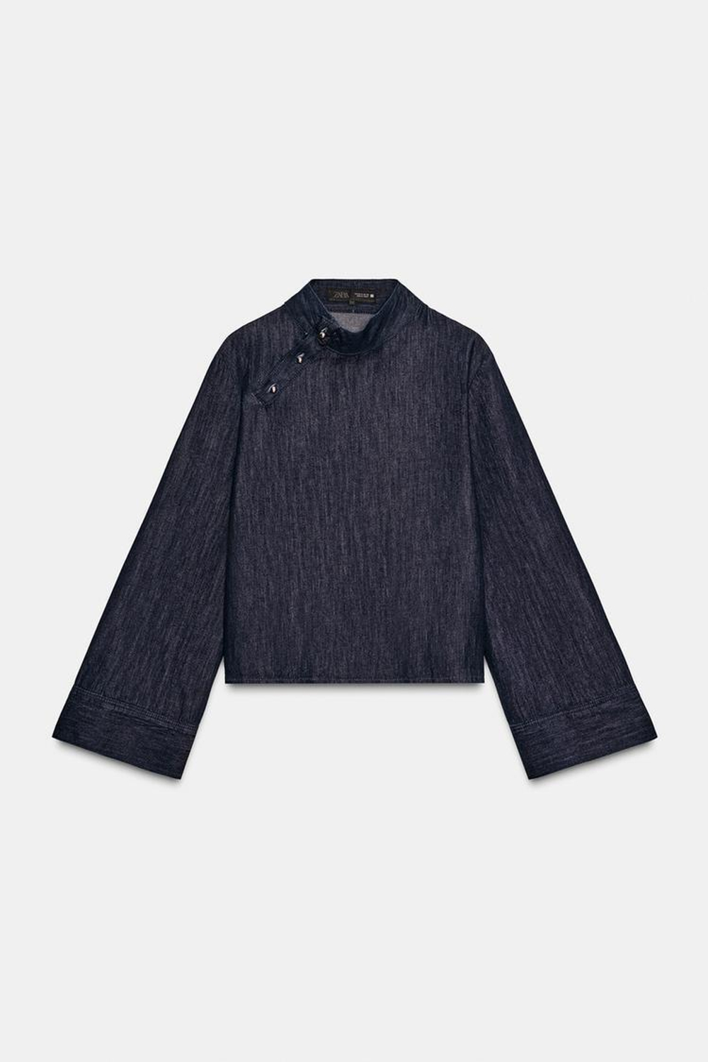 ZARA ДЖИНСОВАЯ РУБАШКА Z1975 С ВЫСОКИМ ВОРОТНИКОМ, ИНДИГО