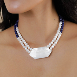 Колье Nature Bijoux, Pacifique, двойной, с перламутром,  жемчугом и лазуритом, NB26.1-15-43811 (сини