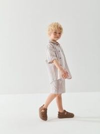 Рубашка хлопковая оверсайз "Полоска Беж" с коротким рукавом