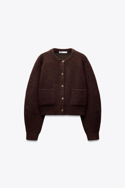 ZARA КАРДИГАН С ЗОЛОТИСТЫМИ ПУГОВИЦАМИ, КОРИЧНЕВЫЙ