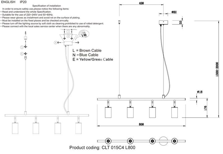 Подвесная люстра Crystal Lux CLT 015C4 L800 BL-GO
