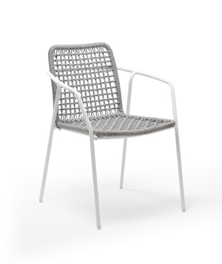 "Тунис" стул плетенный из роупа, каркас алюминий белый, роуп светло-серый