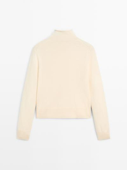 Massimo Dutti Кардиган с воротником-стойкой из 100% шерсти, натуральный, кремовый