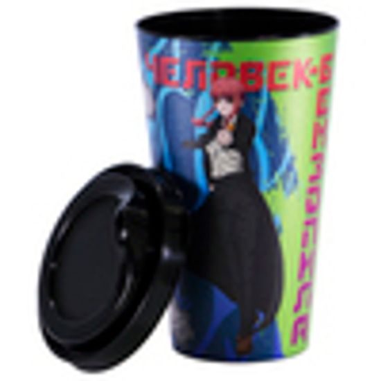 Стакан пластиковый с крышкой, 550 мл., по мотивам аниме "Человек-бензопила", Дэнджи, Макима