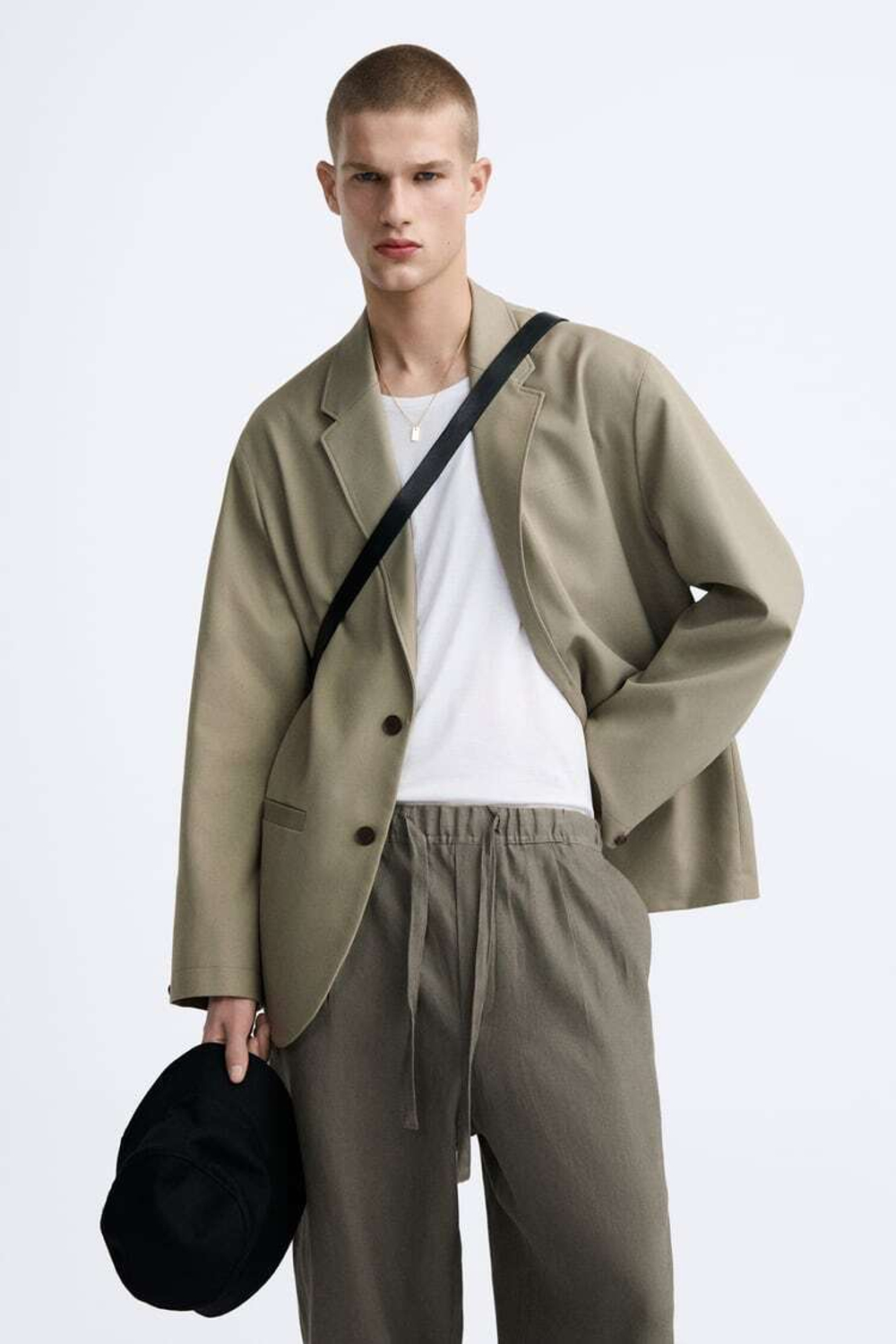 ZARA БРЮКИ-ДЖОГГЕРЫ ИЗ 100% ЛЬНА, СВЕТЛЫЙ ХАКИ