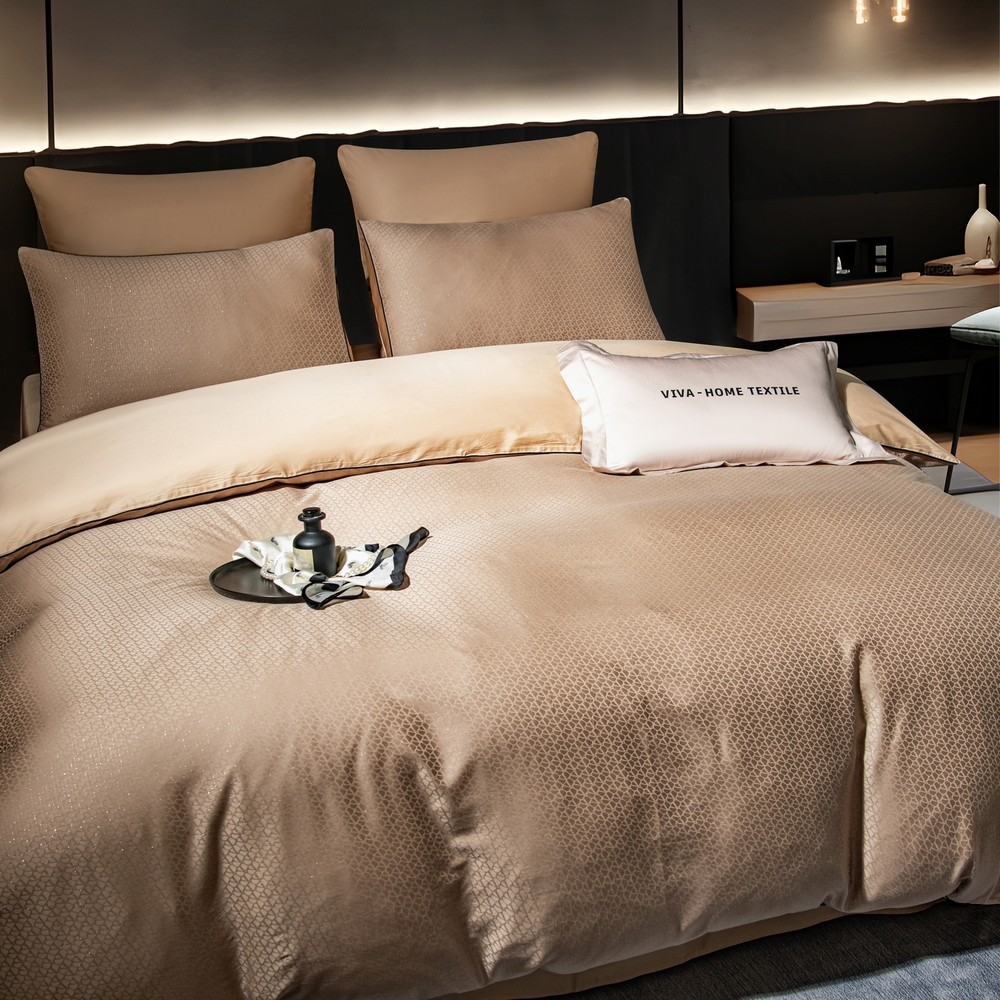 КПБ на резинке Сатин-Жаккард Тессоро MTR007, Евро, 4 наволочки, простынь 140*200*30