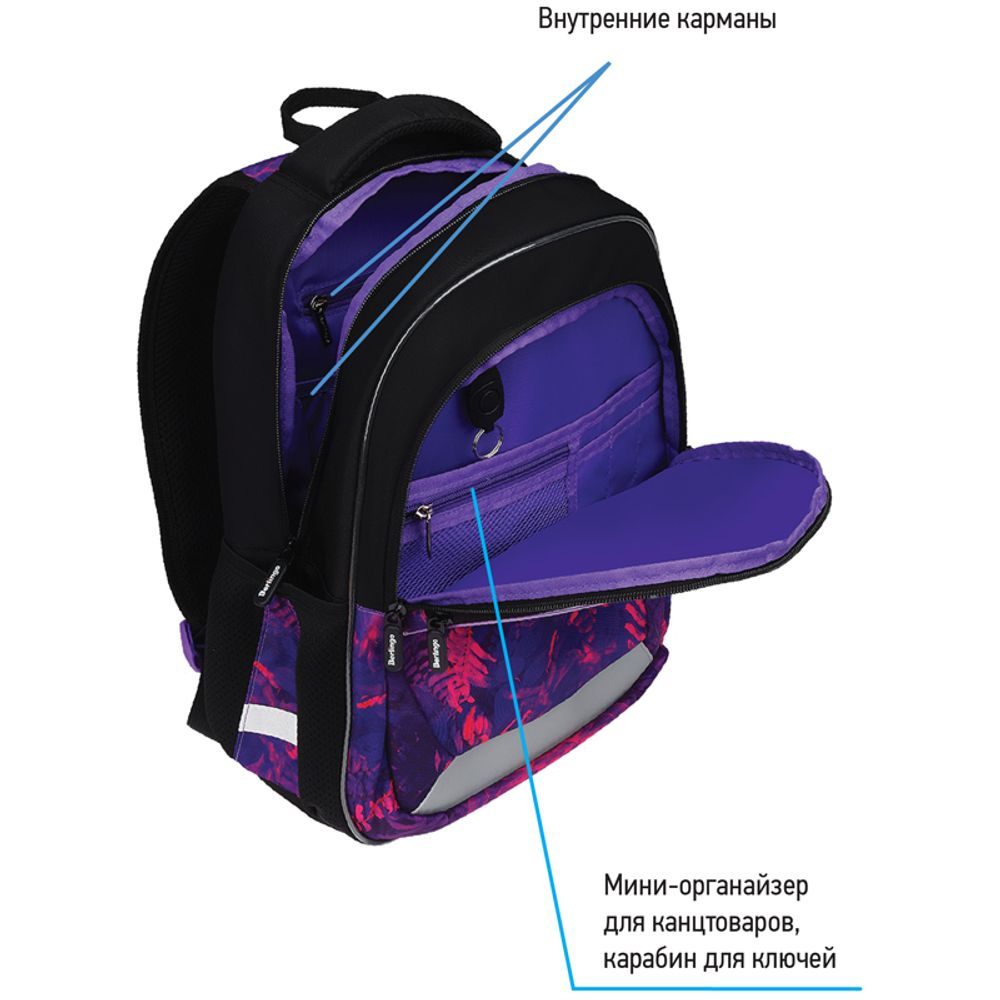 Рюкзак Berlingo Bliss "Flora neon" 40*29*19см, 3 отделения, 2 кармана, анатомическая ЭВА спинка