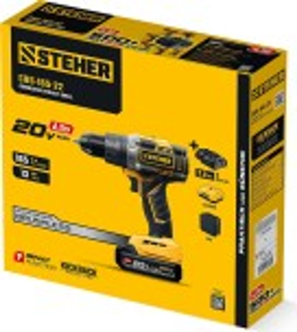 Дрель-шуруповерт аккумуляторная Steher CBS-165-22 20 В, 2 АКБ, сумка