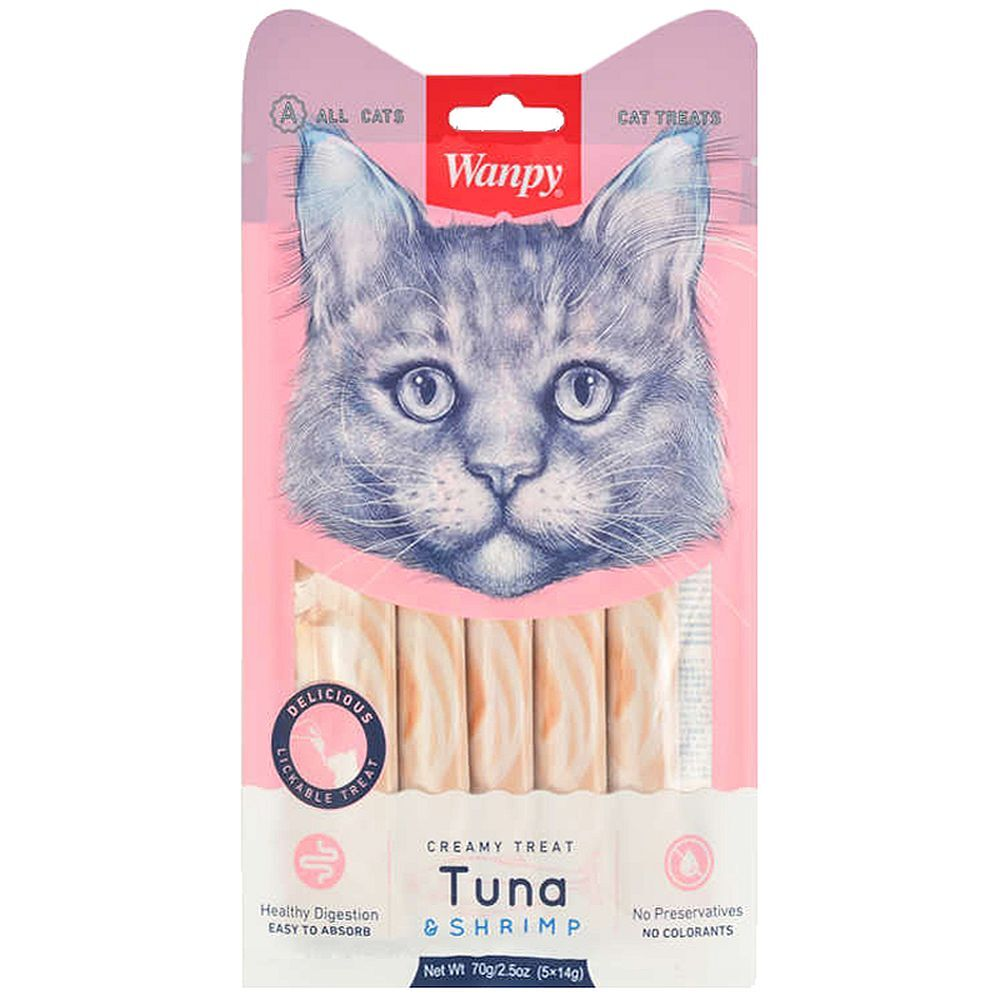 Лакомство для кошек Wanpy Cat «нежное пюре» из тунца и креветки 70г