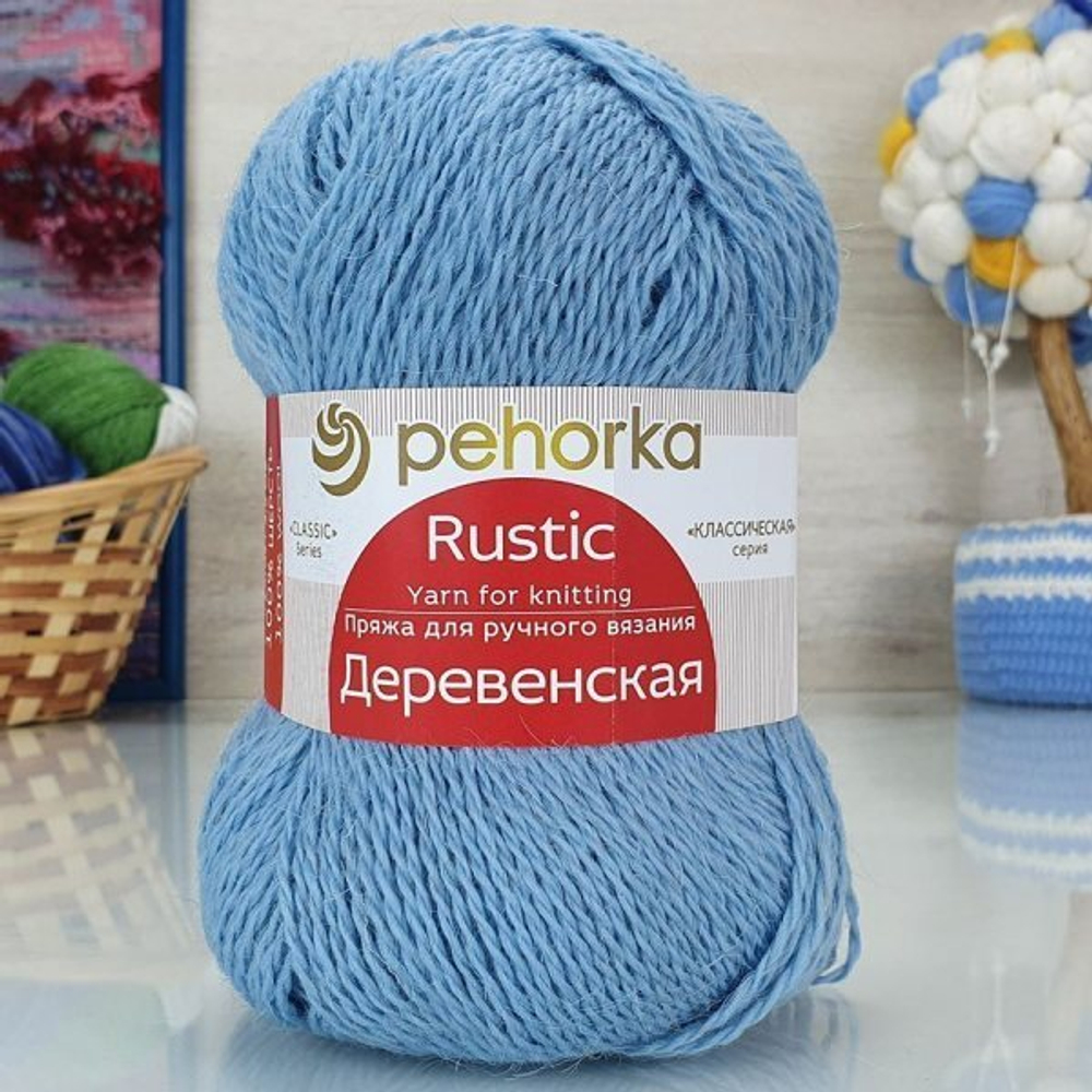 Деревенская пряжа Пехорка 100% полугрубая шерсть 5х100г/250м 177 голубое небо