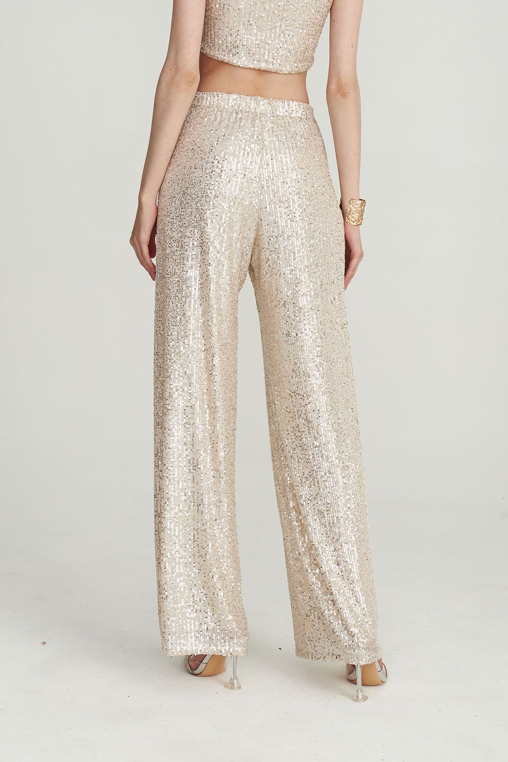 Брюки с пайетками цвета шампань