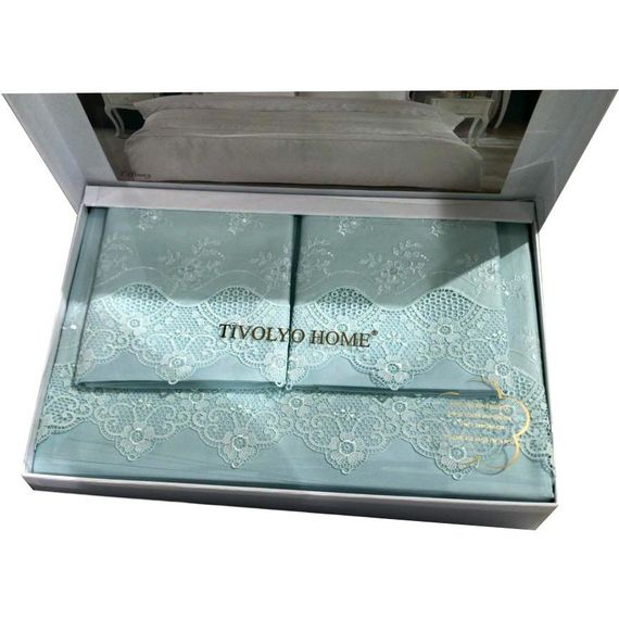 Постельное белье ALIANZ бирюза  с кружевом deluxe TIVOLYO HOME Турция