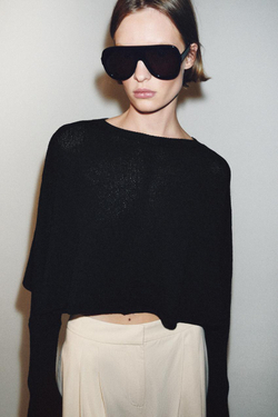 ZARA УКОРОЧЕННЫЙ СВИТЕР С РУКАВАМИ «ЛЕТУЧАЯ МЫШЬ», ЧЕРНЫЙ