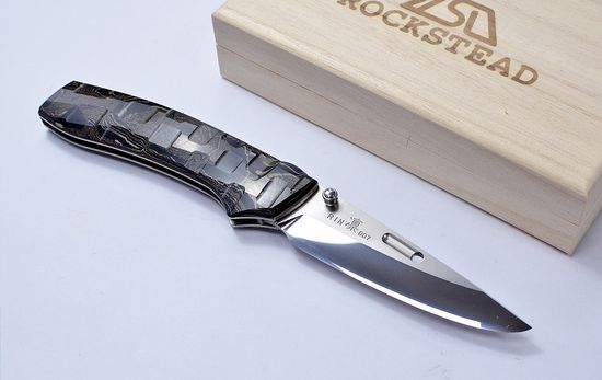 Премиальный японский нож Rockstead RIN-ZDP (BG) 67 HRC - рукоять титан + темный эбонит, сталь ZDP-189