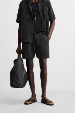 ZARA КОРОТКИЕ ШОРТЫ-БЕРМУДЫ КЛАССИЧЕСКОГО КРОЯ, ЧЕРНЫЙ