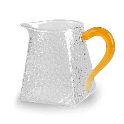 289008 Сливник (Чахай) "Мятое стекло" с желтой ручкой 350 мл  h=9.5, d=8, стекло