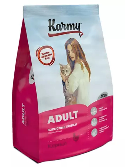Сухой корм Karmy Adult для взрослых кошек, курица, 400 г