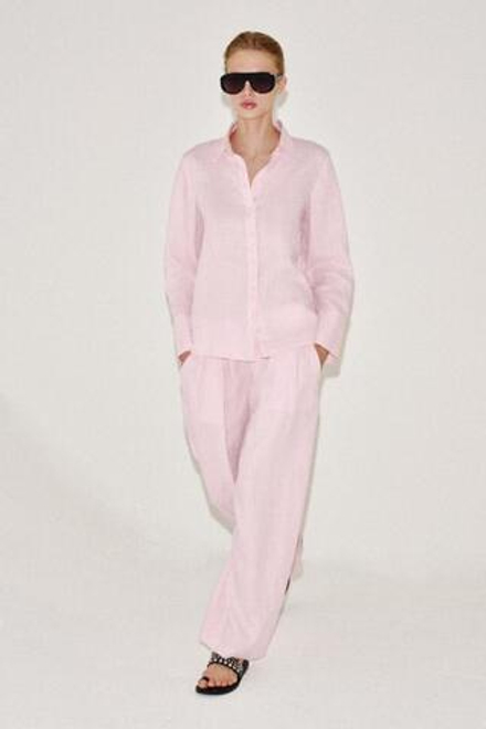 ZARA БРЮКИ ИЗ ЛЬНА СО СКЛАДКАМИ — ZW COLLECTION, РОЗОВЫЙ