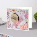 Мини-открытка "С Днём Рождения!" дек. элемент, цветы, 9,5х8 см