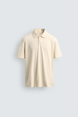 ZARA ПОЛО REGULAR FIT ИЗ ХЛОПКА И ЛЬНА, ЭКРЮ
