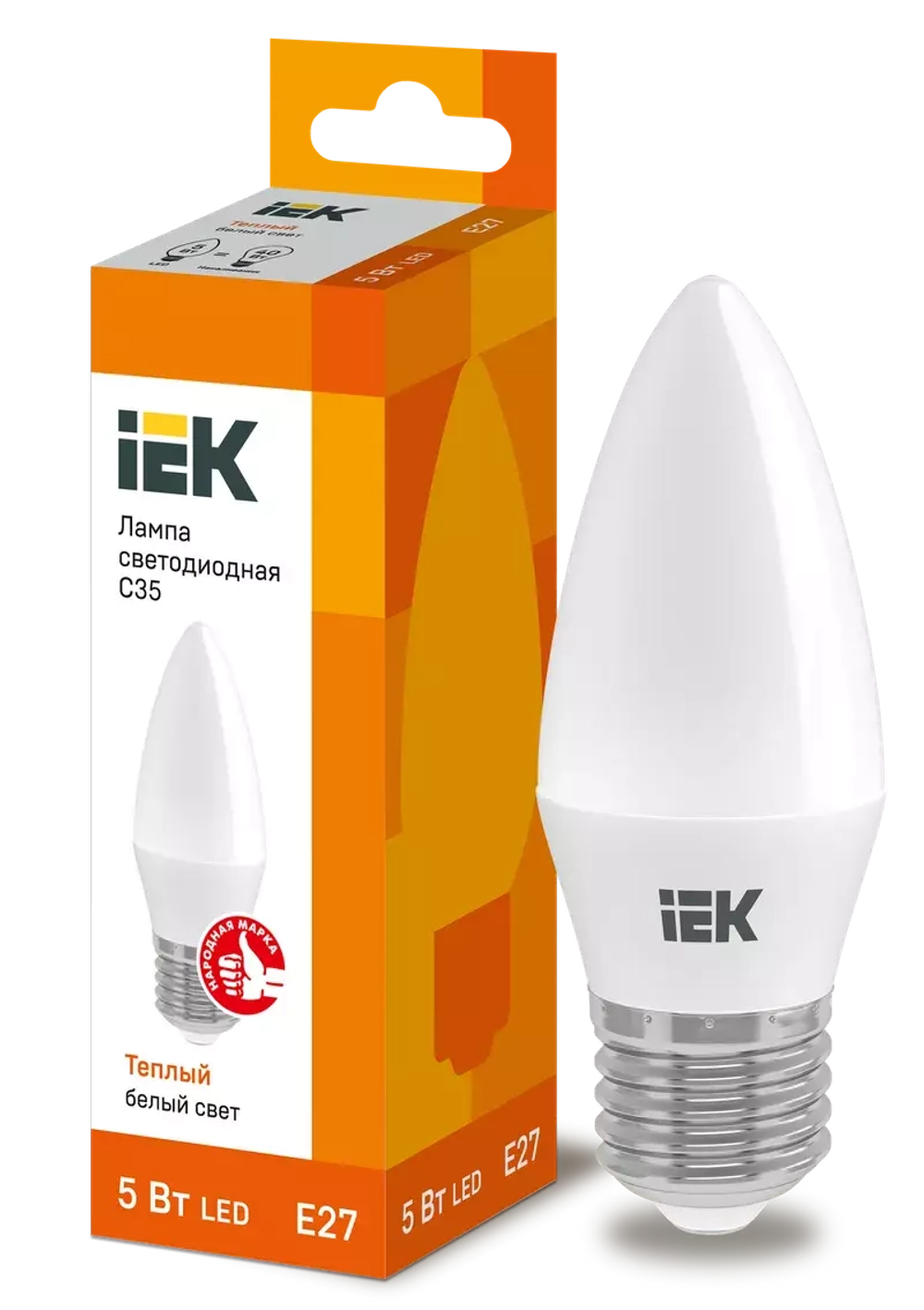 Лампа светодиодная ECO C35 свеча 5Вт 230В 3000К Е27 IEK LLE-C35-5-230-30-E27