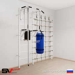 Шведская стенка Sv Sport усиленная 67620 (Турник стандарт/Брусья/Канат/Трапеция/Цепь/Мешок 22кг/Канатный лаз)