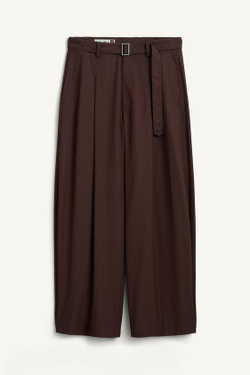 ZARA ШИРОКИЕ БРЮКИ ИЗ СТРУЯЩЕЙСЯ ТКАНИ ИЗ ШЕРСТИ И ВИСКОЗЫ, КОРИЧНЕВЫЙ