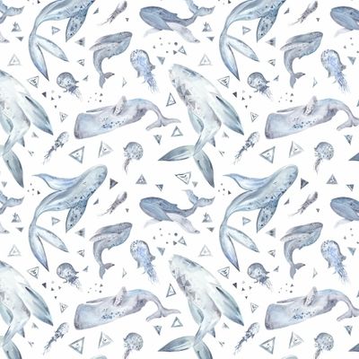 Акварельные киты на белом фоне