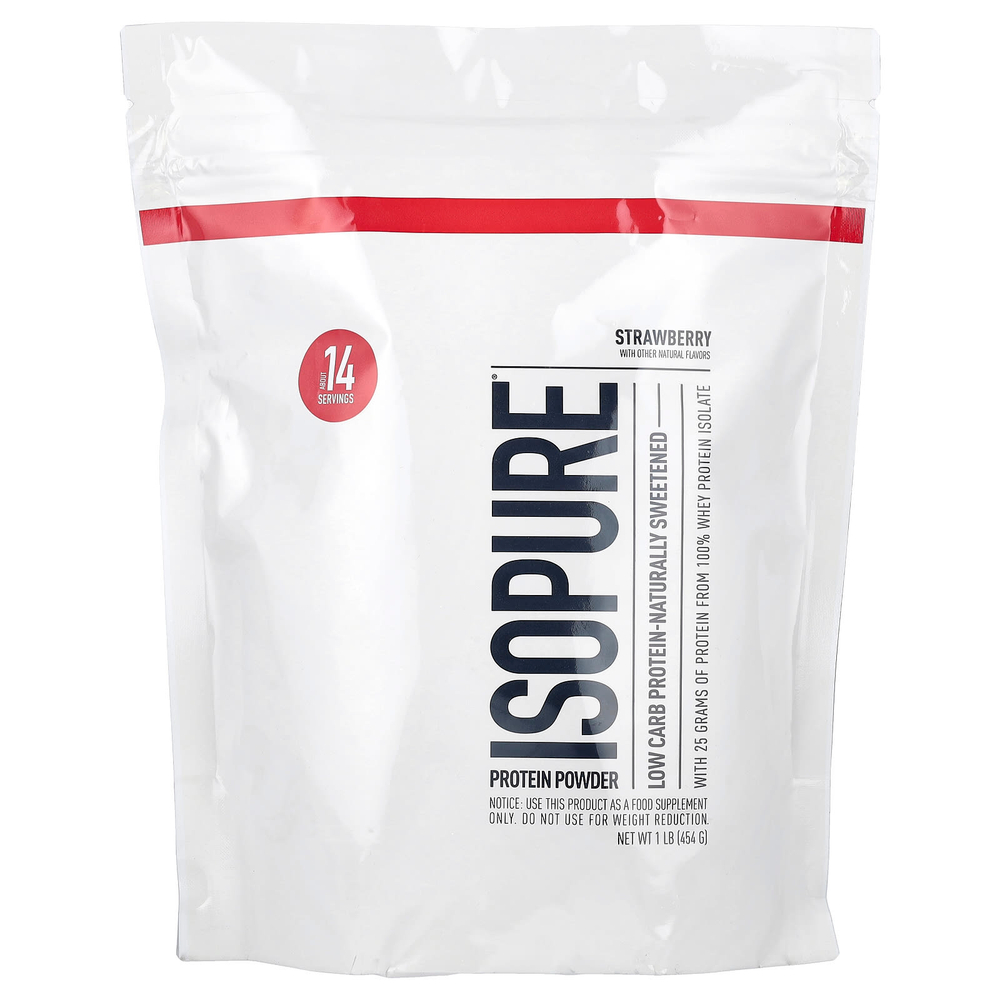 Isopure, протеиновый порошок с низким содержанием углеводов, клубника, 454 г (1 фунт)