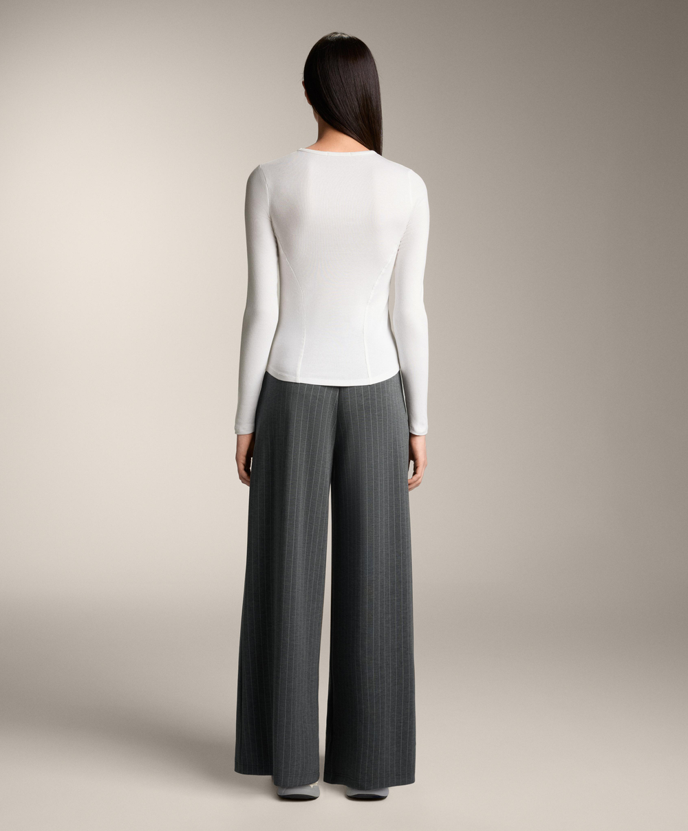 Oysho Футболка в рубчик с длинными рукавами из хлопка и модала, белый