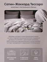 КПБ на резинке Сатин-Жаккард Тессоро MTR002, Евро, 4 наволочки, простынь 160*200*30