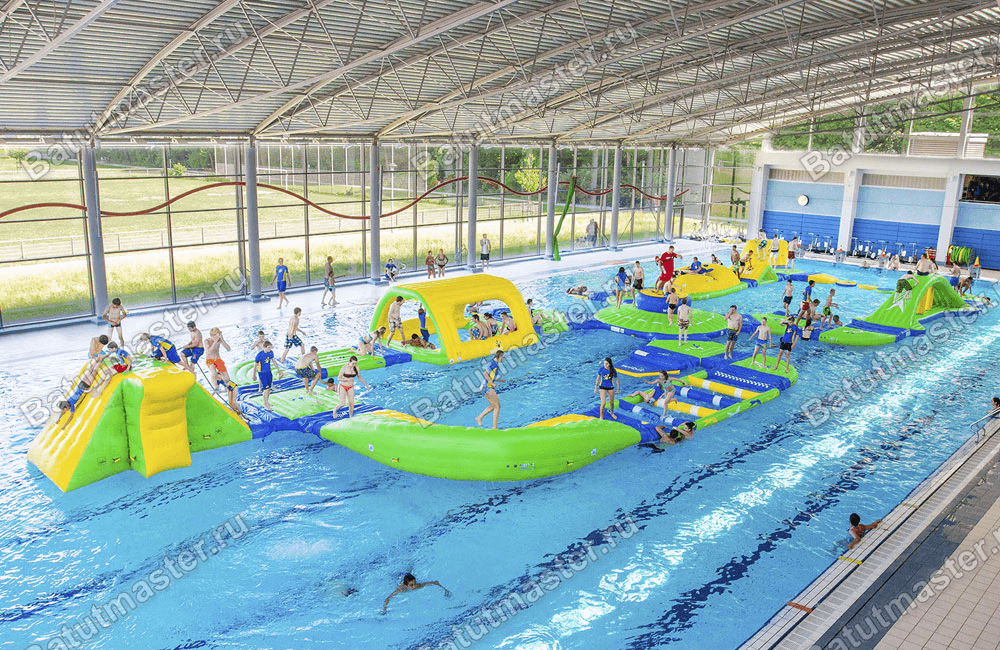 Надувной коммерческий аквапарк «Аквамарин» 40×14×2 м