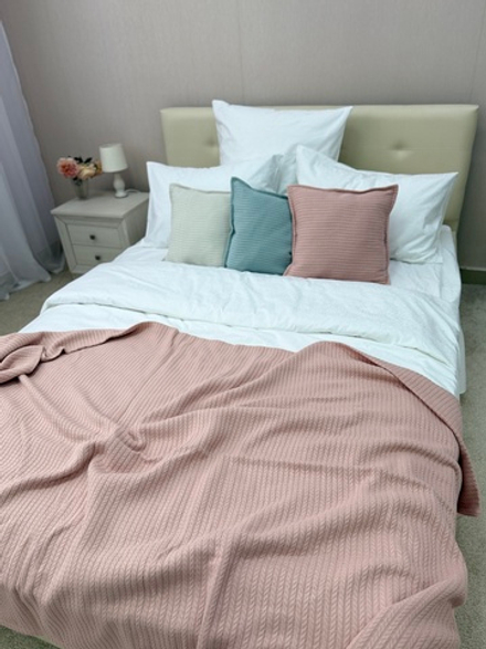 Плед-покрывало "Косичка", хлопок, Турция, розовый