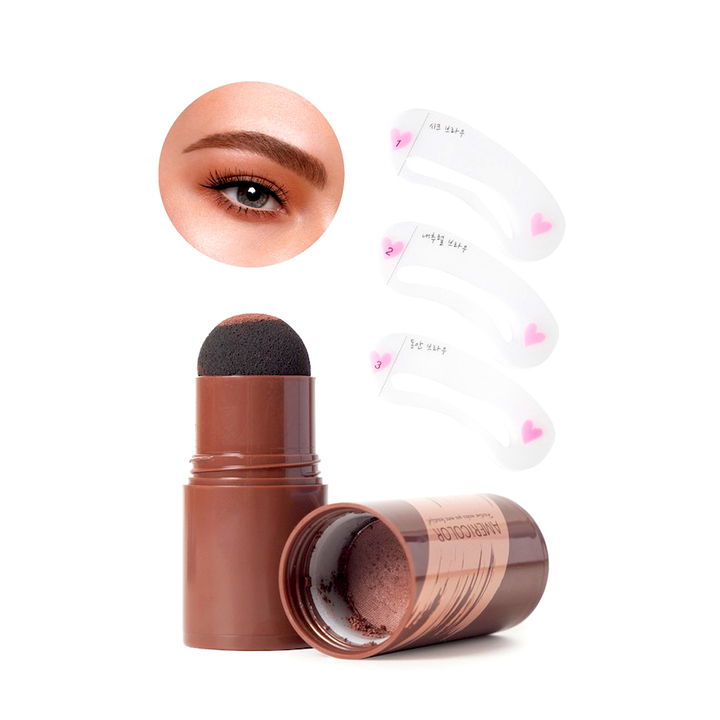 Штамп для бровей + 3 трафарета Americolor Hairline decorate водостойкий (тон 02 коричневый) 1,1 г