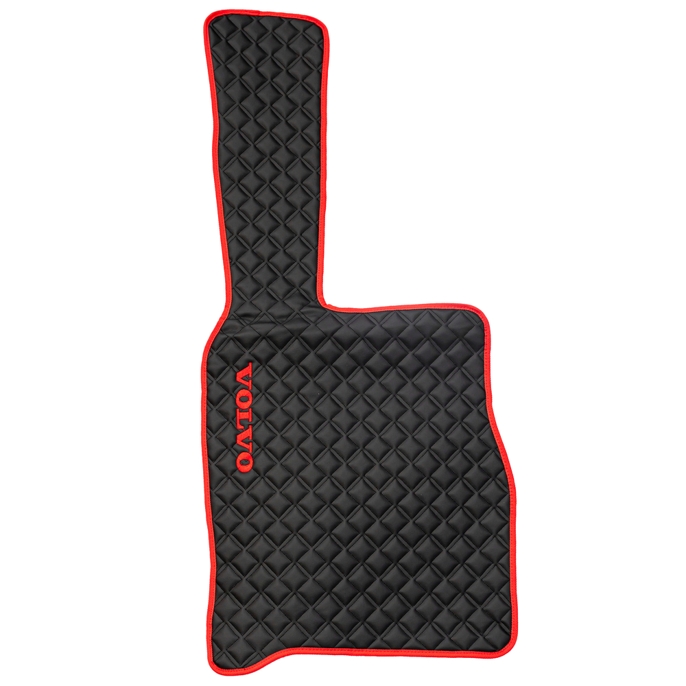 Ковры VOLVO FM до 2008 года (экокожа, черный, красный кант, красная вышивка)