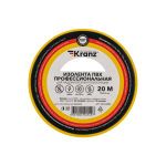 Изолента ПВХ профессиональная, 0,18х19мм, 20м, желтая KRANZ