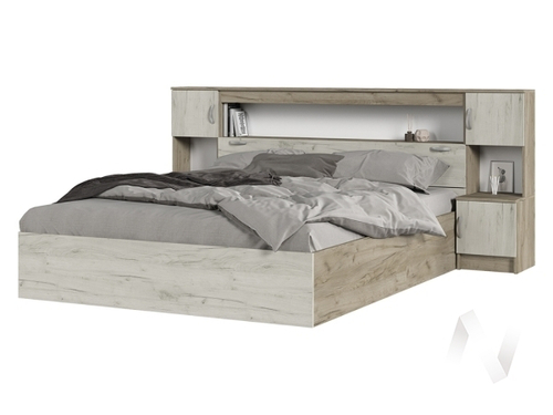 Кровать с прикроватным блоком КР 552 Спальня Басса (дуб крафт серый/дуб крафт белый)