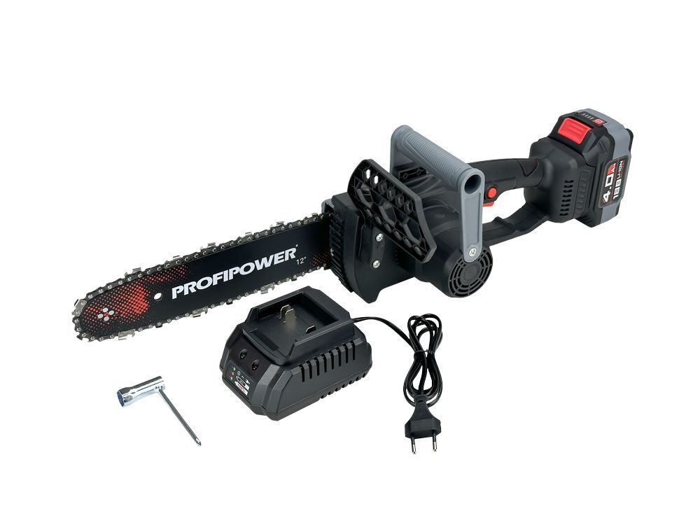 Аккумуляторная бесщеточная цепная пила PROFIPOWER MKDUC-20В (20В,Li-ion-1шт, 4.0Ач, шина 12", цепь 3/8, 45 звеньев, З/У, в коробке) (E0114M1)